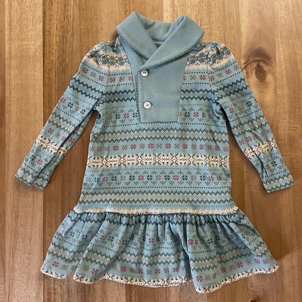 Ralph Lauren Sage Green Fair Isle Shawl Cotton Dress 18m